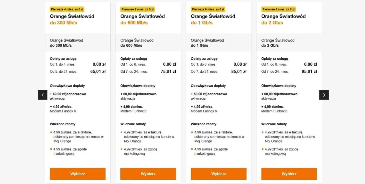 Oferty Orange Światłowód: do 300 Mb/s, 600 Mb/s, 1 Gb/s i 2 Gb/s. Sprawdź, co to jest światłowód i wybierz najlepszy pakiet dla siebie.