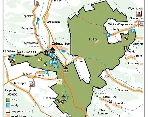Szlaki turystyczne Roztocze Górecko Kościelne mapa