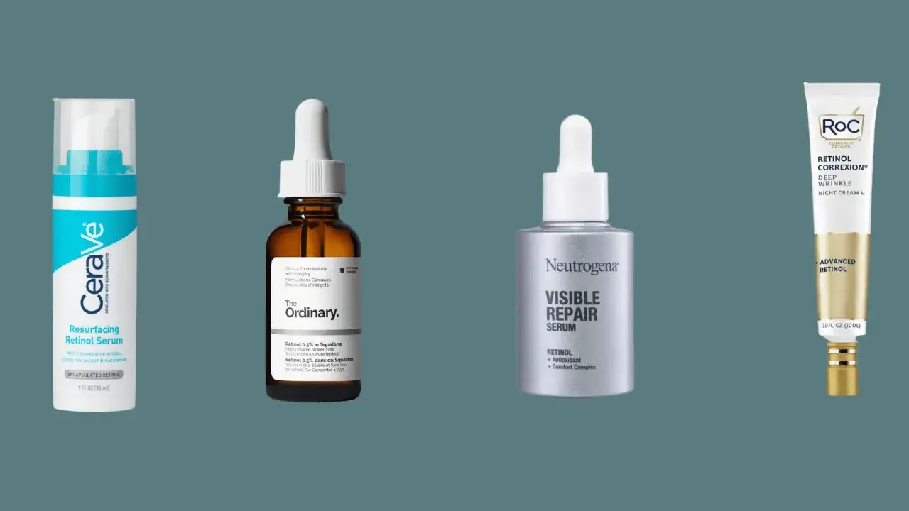 Cztery kosmetyki z retinolem i ceramidami: CeraVe, The Ordinary, Neutrogena i RoC.