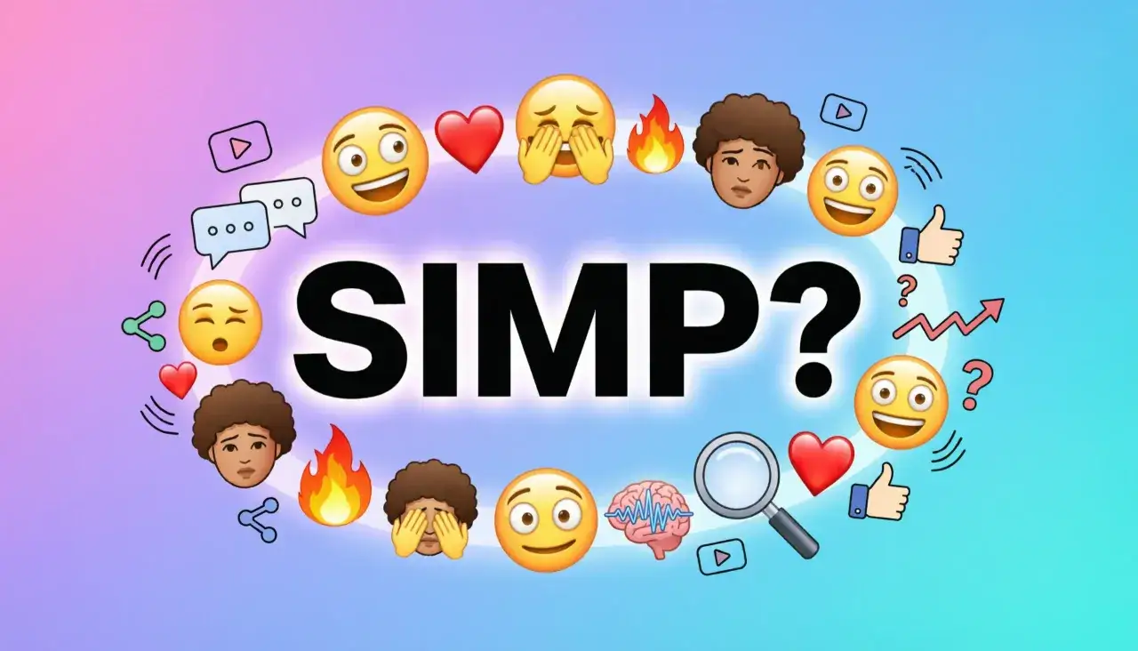 Co to znaczy simp? Obrazek z emotikonami i pytaniem SIMP? sugeruje dyskusję o tym, czy ktoś jest 
