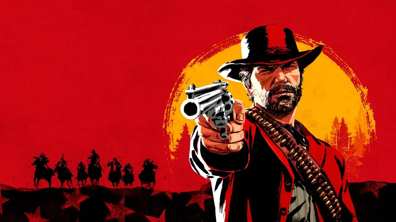 Arthur Morgan z pistoletem, gotowy do akcji w Red Dead Redemption 2. Dostępne w Game Pass.