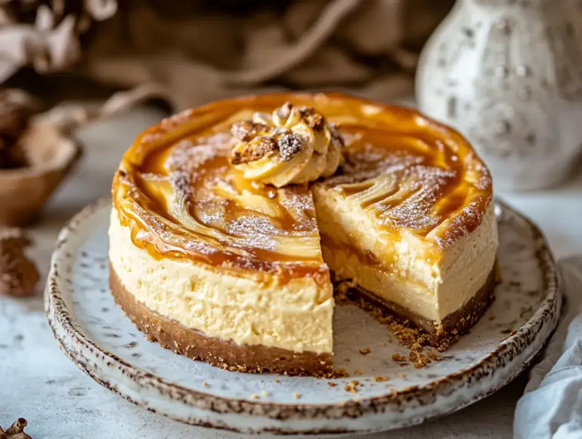 En krämig cheesecake med ett lager dulce de leche, perfekt att baka till helgen.