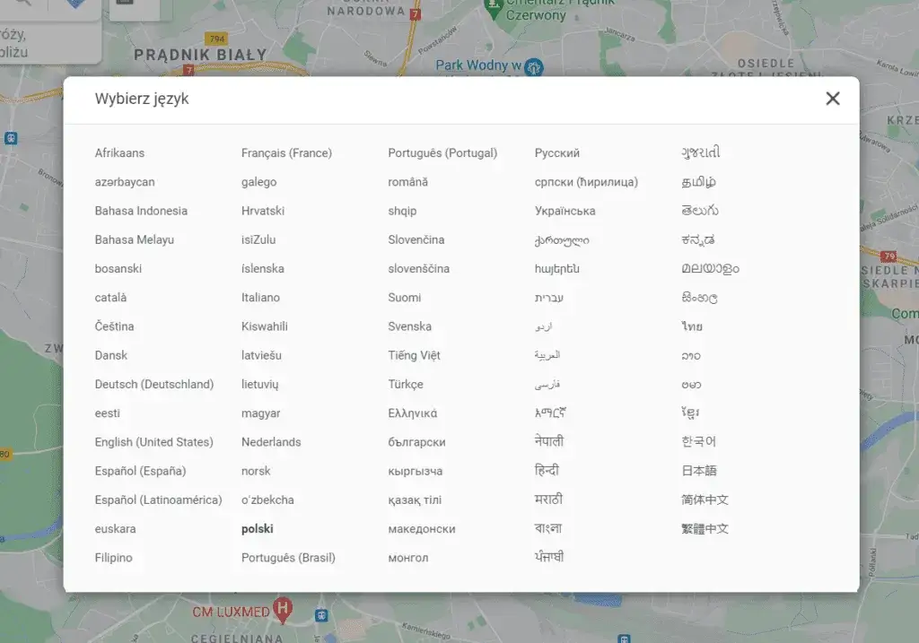 ustawienia języka konta Google
