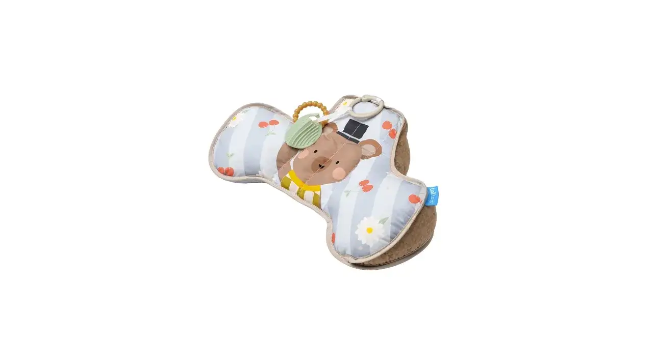 Knuddeliges Spielzeug in Knochenform mit Bärenmotiv, ideal für 4. sprung baby. Mit Beeren- und Blumenmuster.