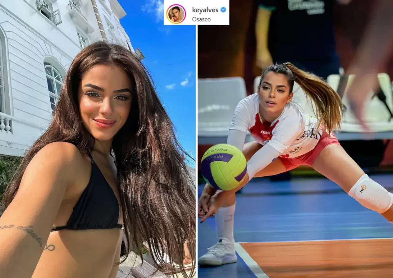 key alves w bikini i na boisku siatkarskim.