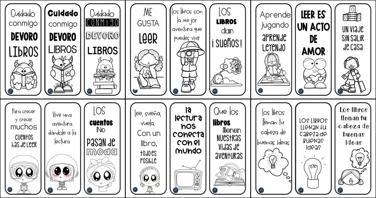 Marcap&aacute;ginas para imprimir con dibujos de monstruos, ni&ntilde;os y frases sobre la lectura. &iexcl;Perfectos para amantes de los libros!