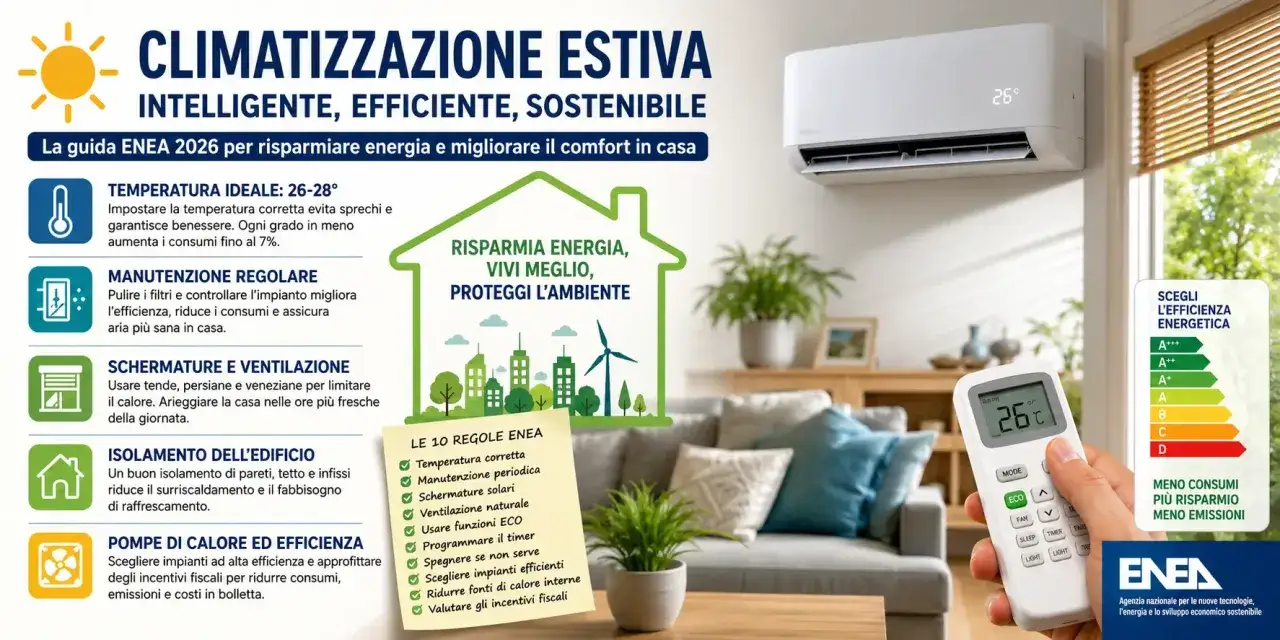 Guida ENEA 2026: come usare il condizionatore per risparmiare. Imposta la temperatura ideale, fai manutenzione e usa le funzioni ECO per ridurre i consumi.