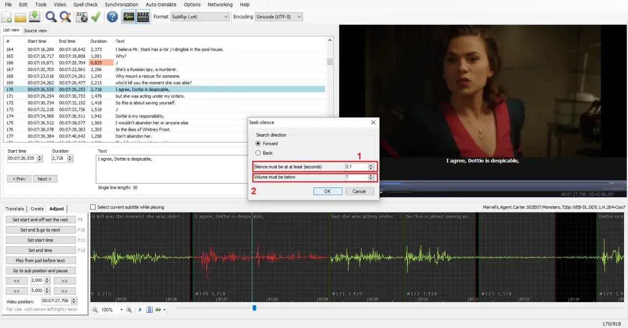 Adjusting subtitle sync: 