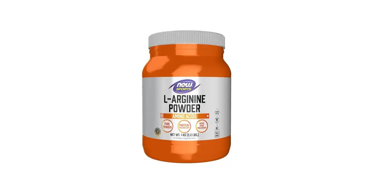 Pomarańczowy słoik z L-ARGININE POWDER. Dowiedz się, arginina co to jest i jak wpływa na metabolizm białek.