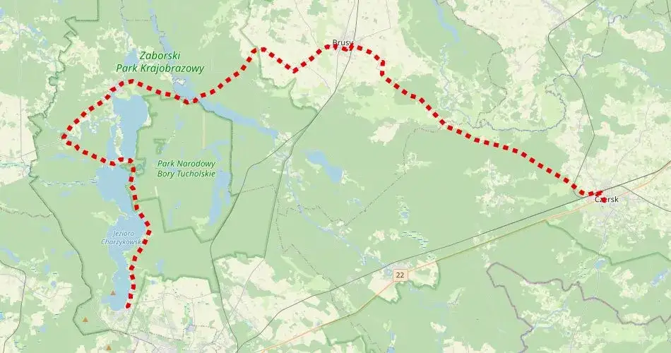 mapa szlaków pieszych i rowerowych Jezioro Ostrowite Bory Tucholskie