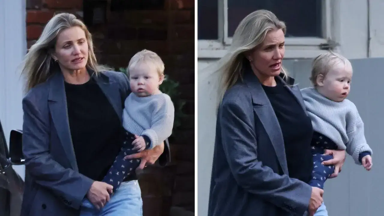 Cameron Diaz z dziećmi, trzyma na rękach swoje małe dziecko.