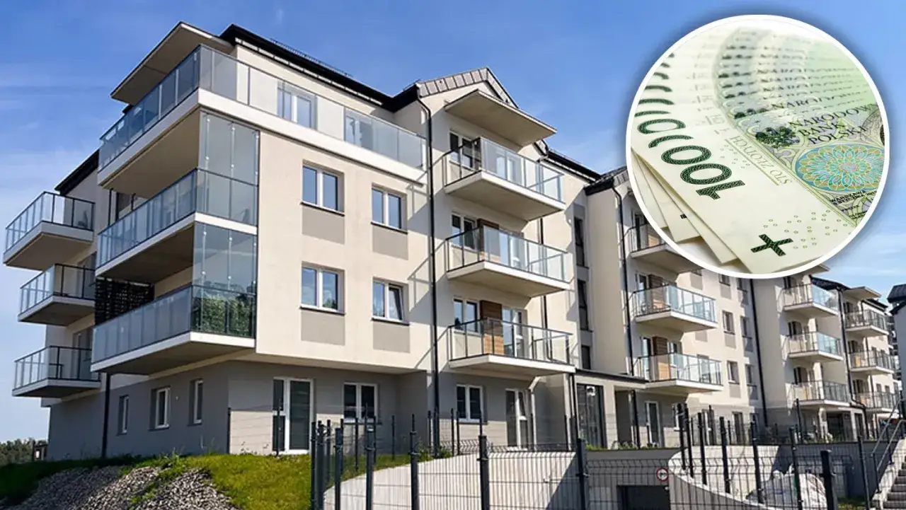 Nowe bloki mieszkalne i stos banknot&oacute;w 100 zł. Jak zarobić na mieszkanie bez kredytu?