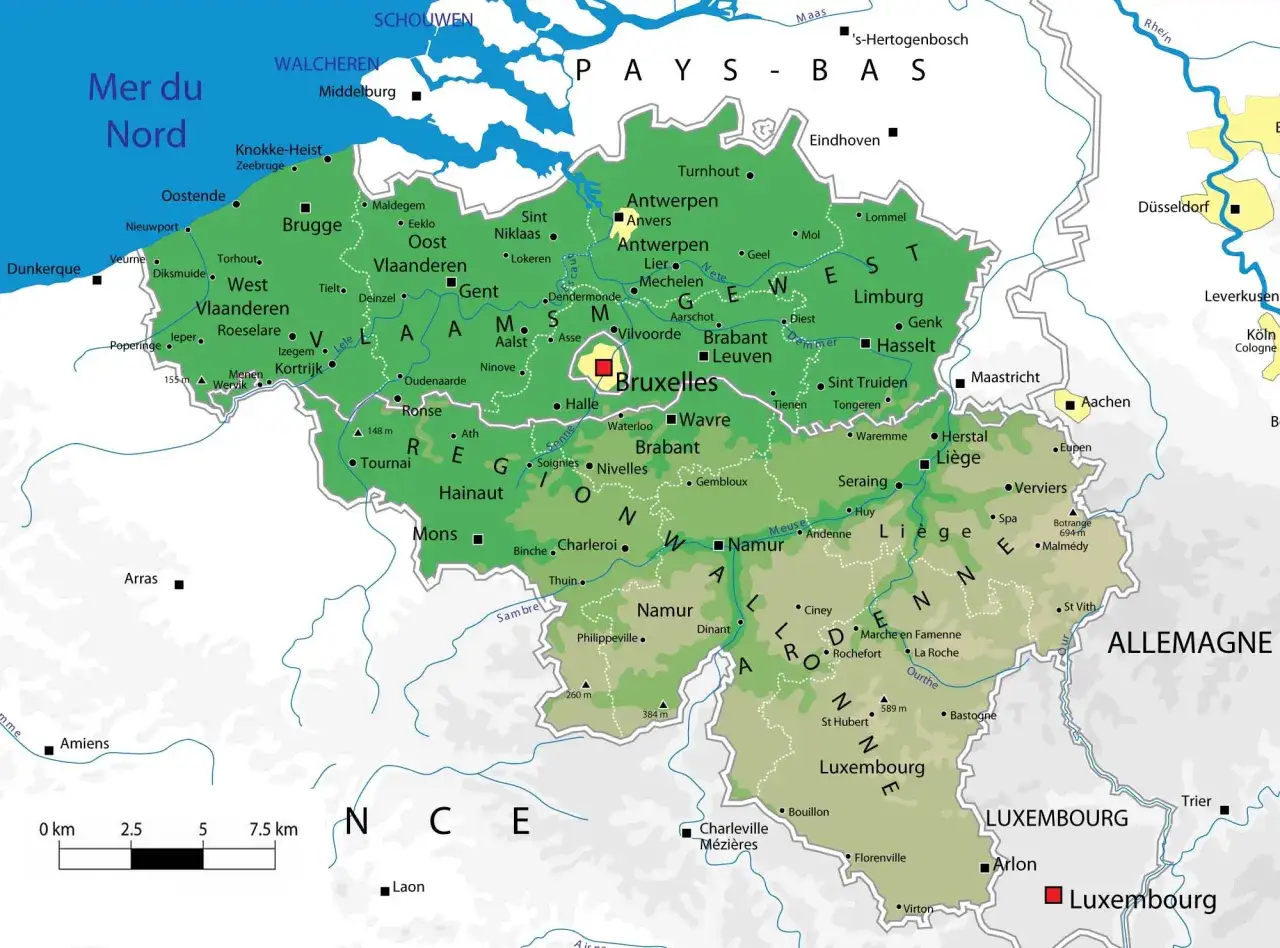 Mapa Belgii regiony i miasta