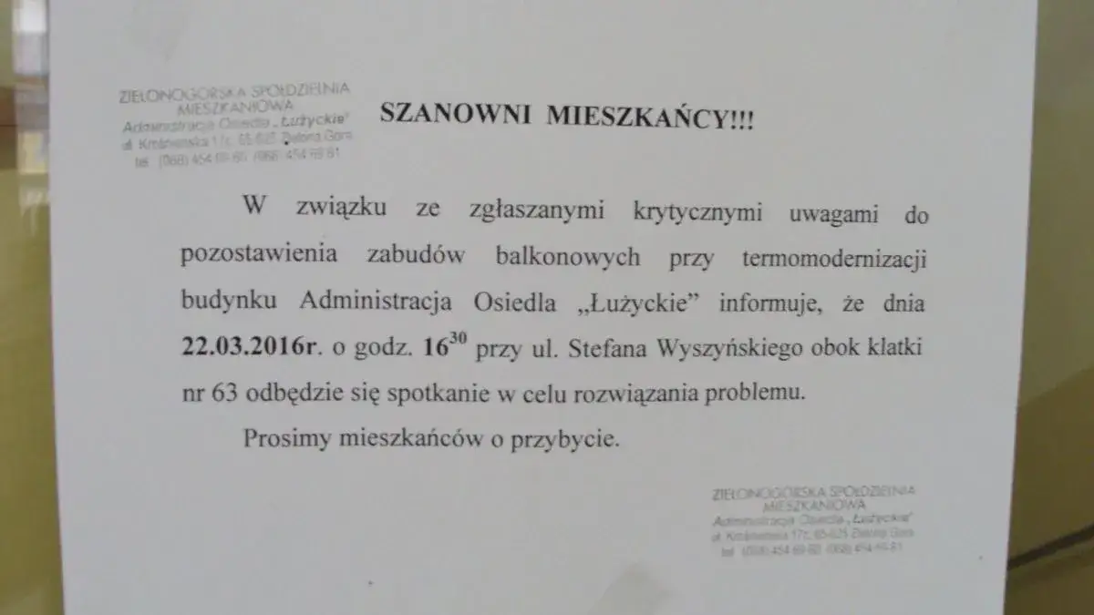 wzór pisma do spółdzielni remont balkonu