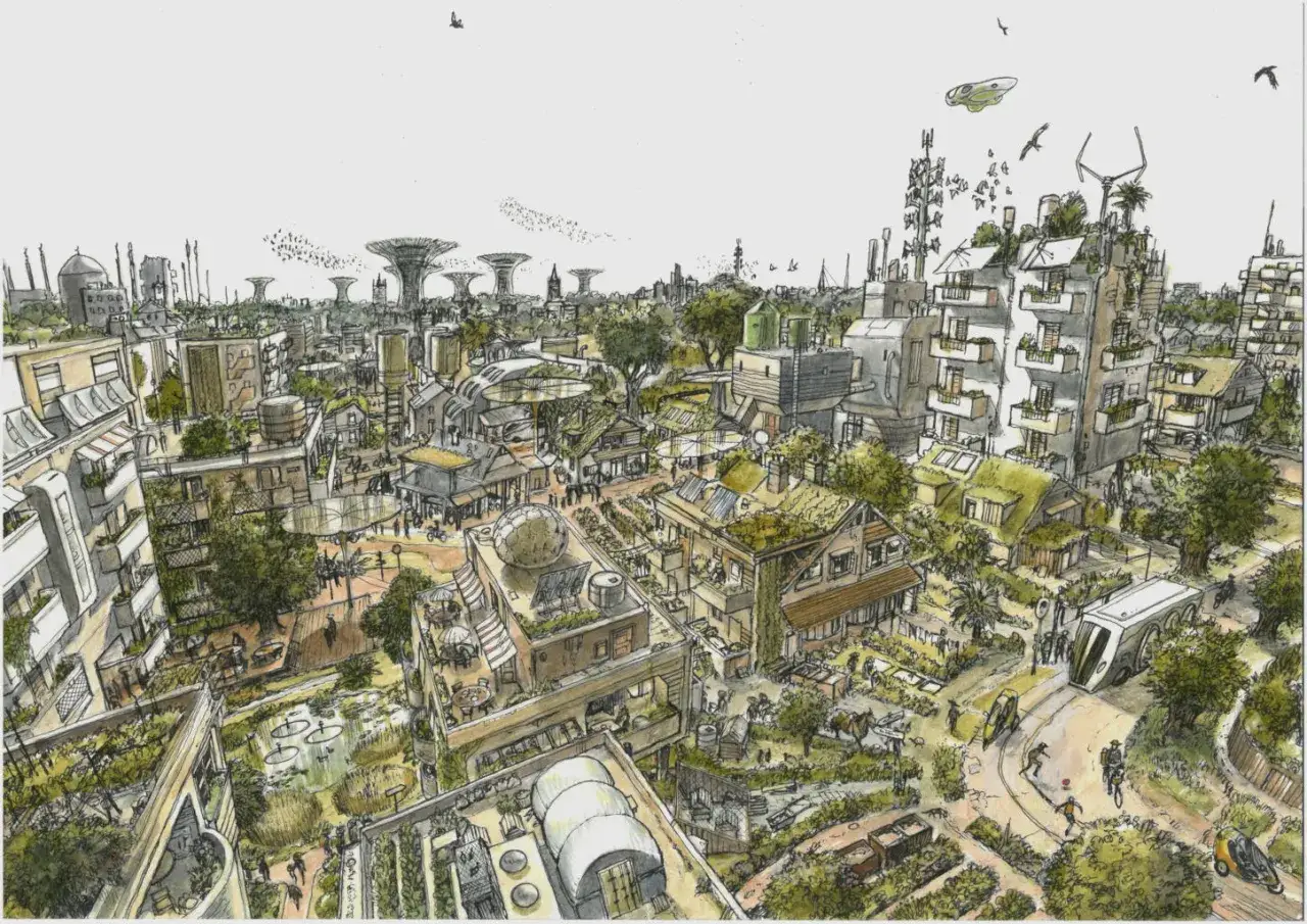 Zielona, zrównoważona metropolia z panelami słonecznymi, ogrodami na dachach i latającymi pojazdami. To wizja, jakie są cechy charakterystyczne nurtu solarpunk w literaturze jutra.