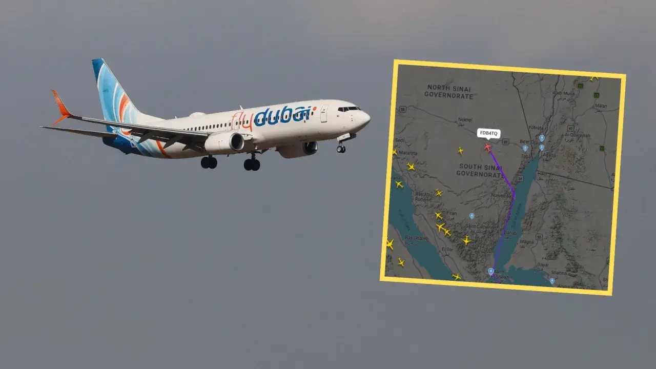 Samolot Flydubai leci nad Półwyspem Synaj. Zastanawiasz się, ile trwa lot do Dubaju z Krakowa?