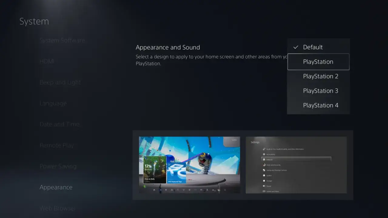 PS5 Update: W&auml;hle ein Design f&uuml;r deine PlayStation-Oberfl&auml;che. Hier siehst du die Optionen 
