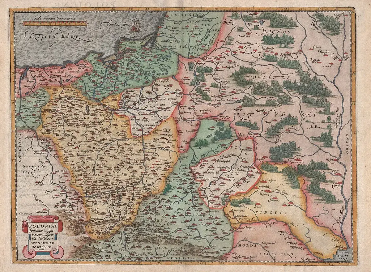 Mapa Polski z zaznaczonymi epokami historycznymi lub symbolami