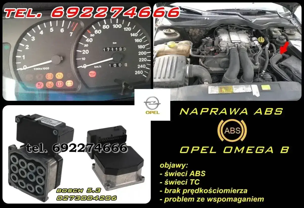 Opel Omega B z problemem DTC P0300. Naprawa ABS, świecący ABS i TC, brak prędkościomierza. Tel. 692274666.