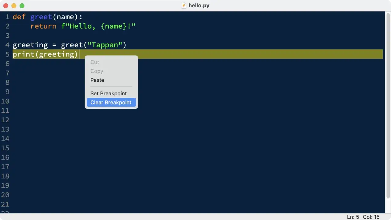 Python-Code in Pythons IDLE mit einem Kontextmenü, das