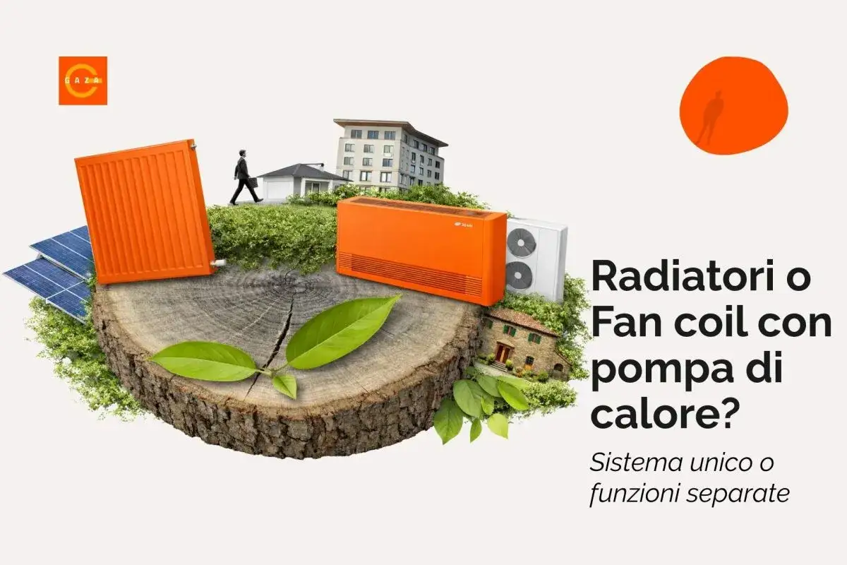 Termosifoni e fan coil, con pannelli solari e case, per scegliere il sistema di riscaldamento con pompa di calore.