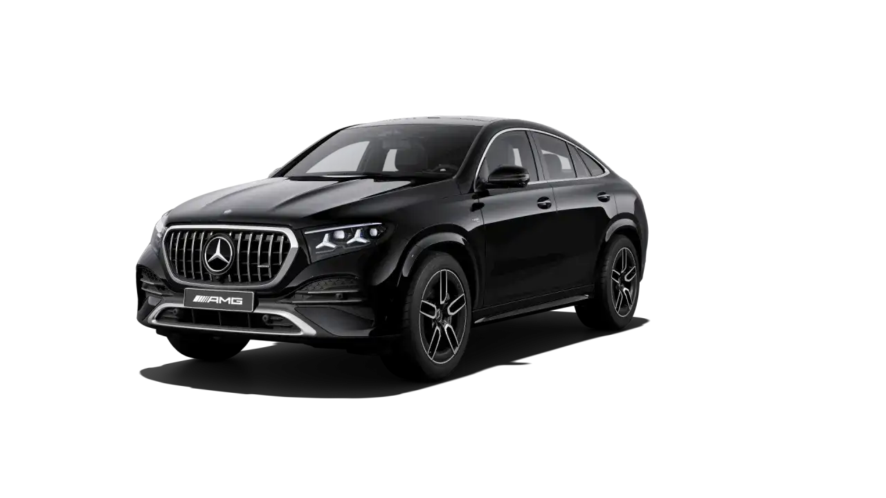 Czarny Mercedes GLE 53 AMG Coupe z chromowanym grillem i felgami.