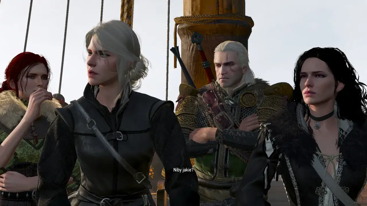 Geralt, Ciri i Yennefer na statku. Wyglądają jakby rozmawiali o fabularnych modach do Wiedźmina 3.