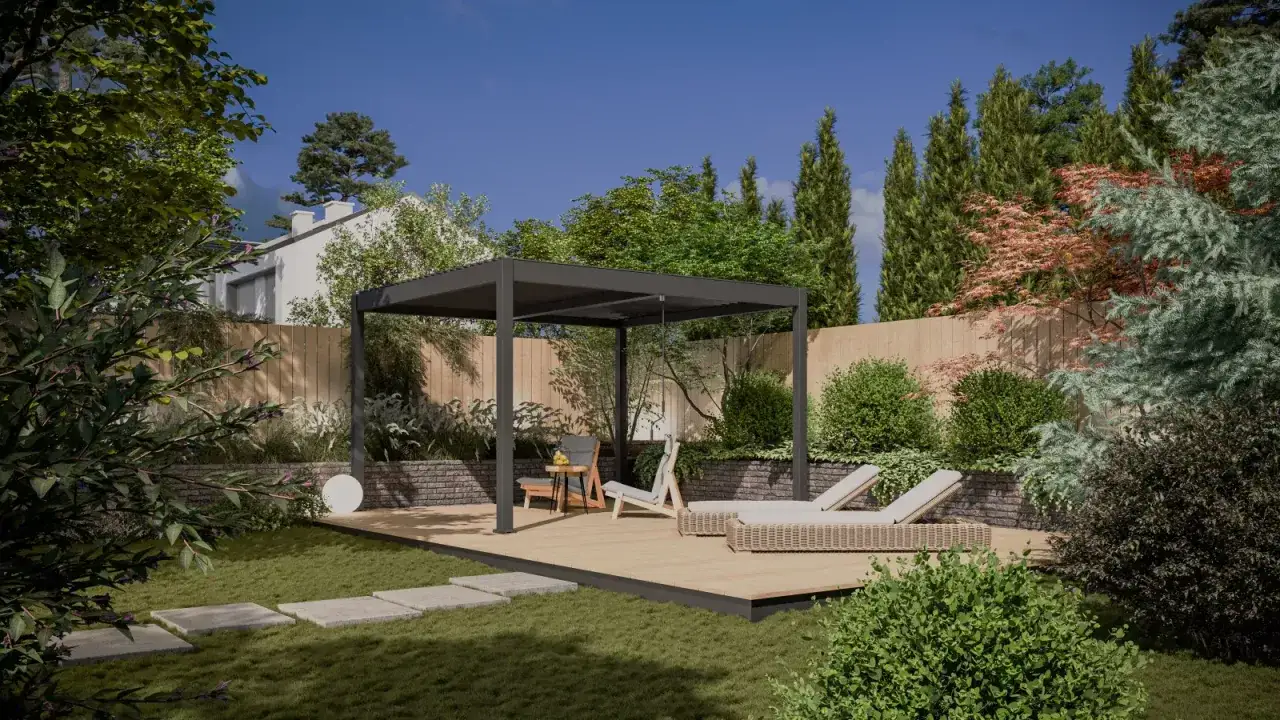 Nowoczesna pergola w ogrodzie, idealne miejsce na relaks. Inspiracje na letnie popołudnia.