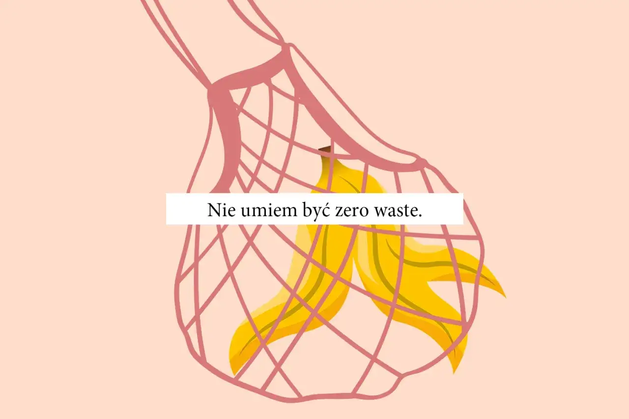 Różowa siatka z bananami, tekst