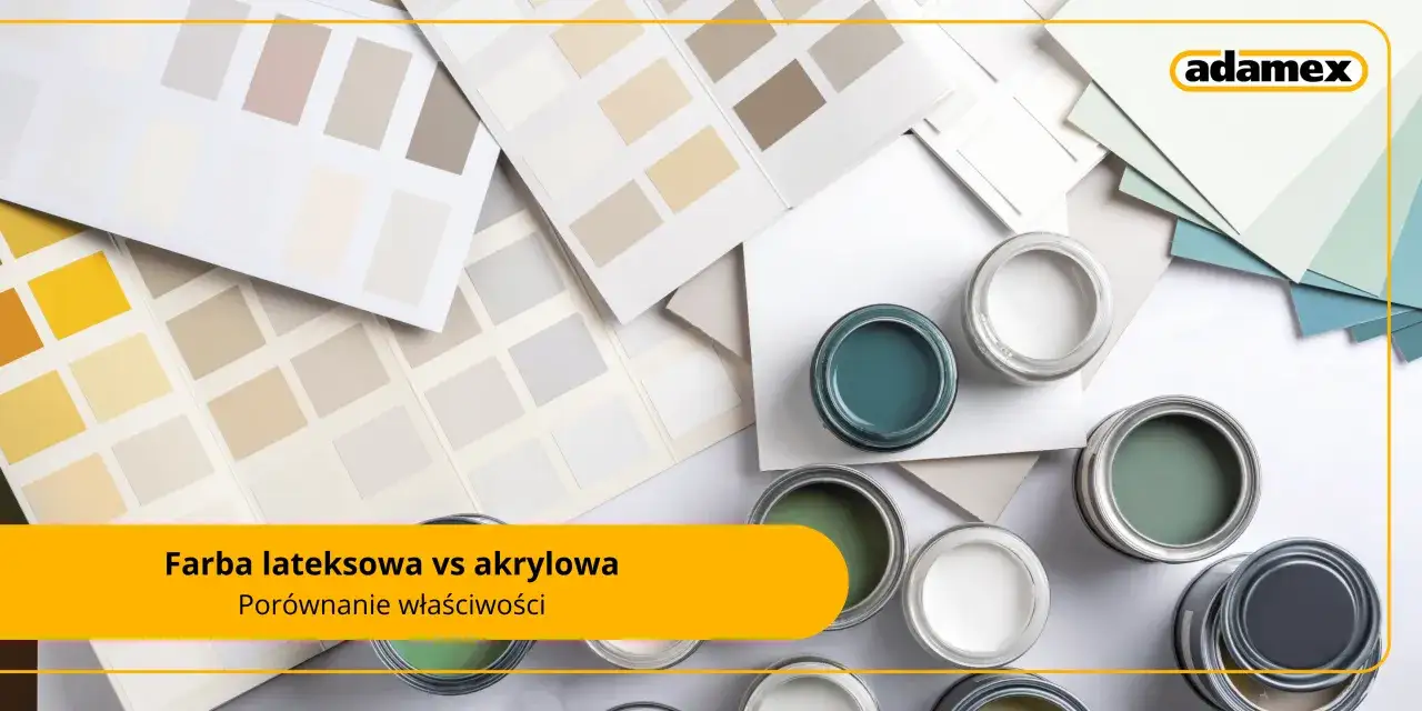 Palety kolorów i otwarte puszki farb. Czy akryl jest dobry? Porównanie farby lateksowej i akrylowej.