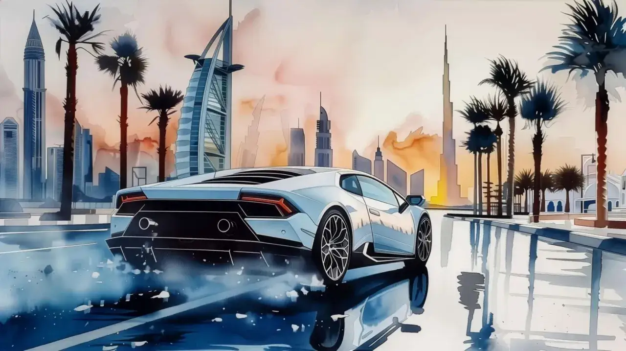 Lamborghini Huracan na tle panoramy miasta