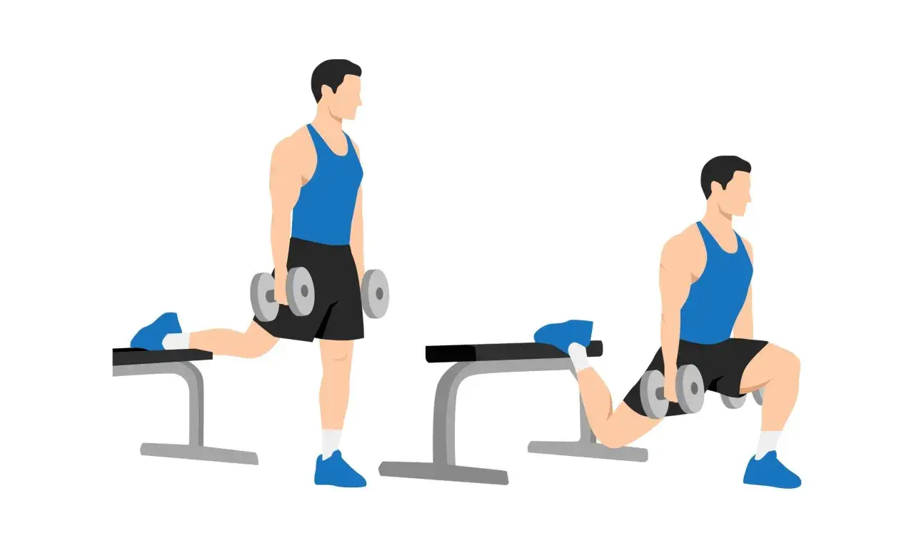 Man utf&ouml;r bulgarian split squat med hantlar.