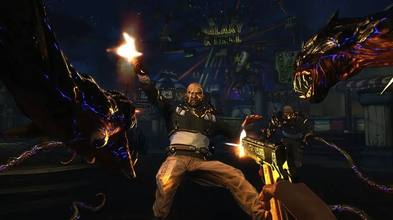 Jackie Estacado walczy z potworami w lunaparku w The Darkness 2.