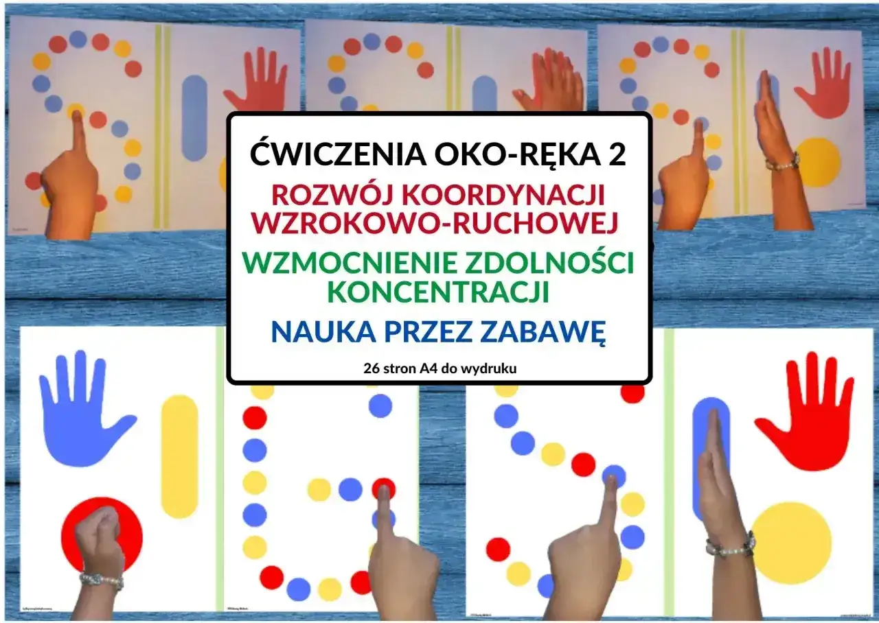 Ćwiczenia oko-ręka wspierają etapy rozwoju ruchowego dziecka, koordynację wzrokowo-ruchową i koncentrację poprzez zabawę.