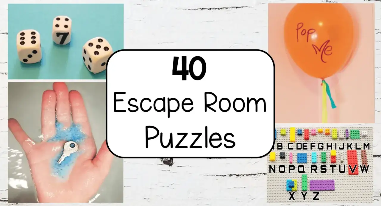 Dados, llave, globo y letras de LEGO para un escape room familiar.