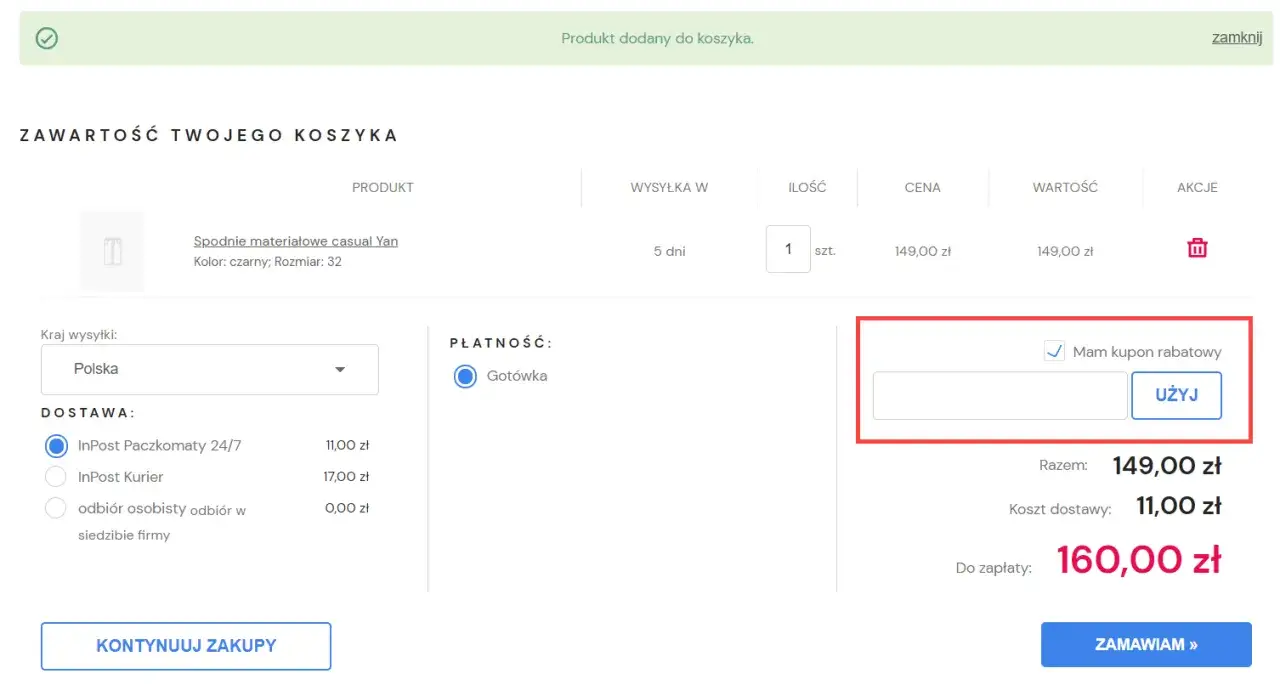 Mam kupon rabatowy? Wpisz go tutaj, by obniżyć cenę spodni casual Yan.