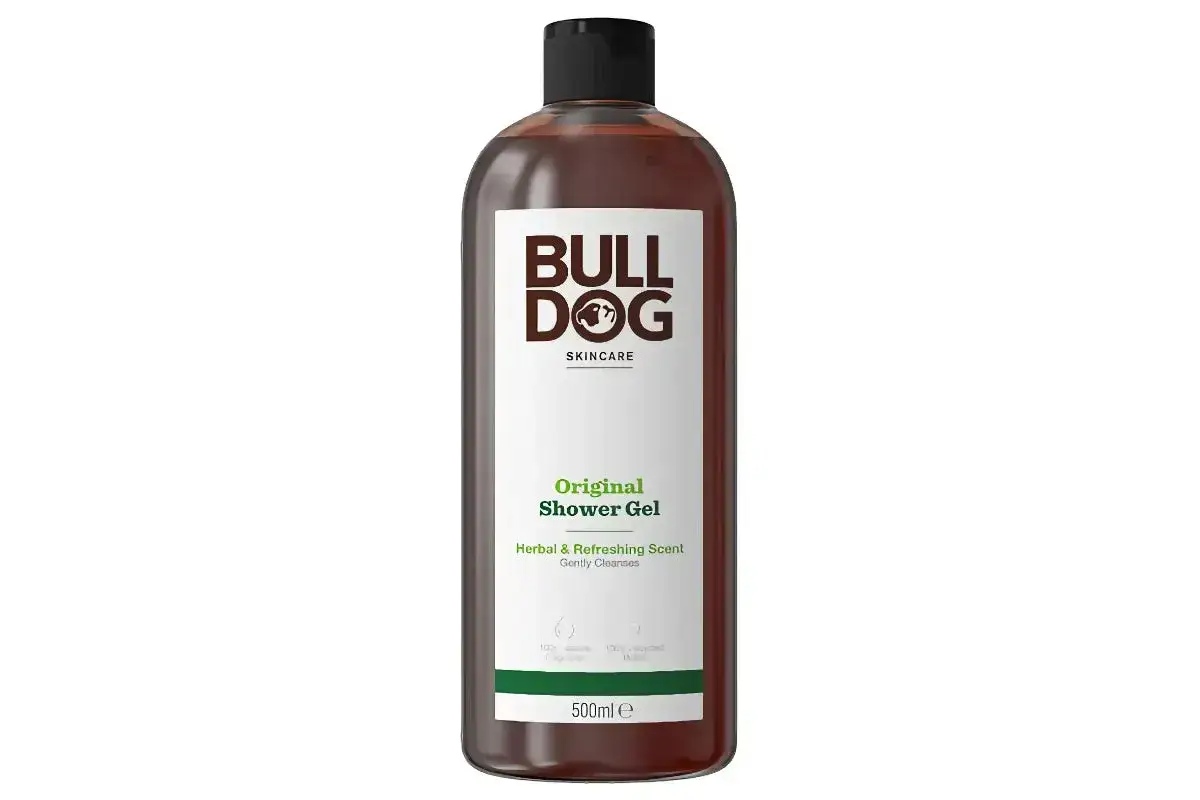 En flaska Bulldog Original Shower Gel, en uppfriskande duschkräm för män.