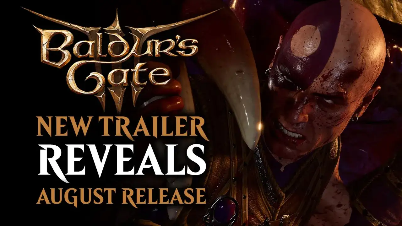 Nowy zwiastun Baldur's Gate 3 ujawnia datę premiery w sierpniu. Krwawa postać z tatuażem na głowie.