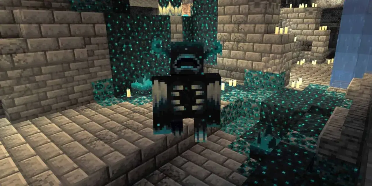 Groźny Warden w mrocznej jaskini. Dowiedz się, jak zabić Wardena, unikając jego potężnych ataków w tym świecie Minecraft.