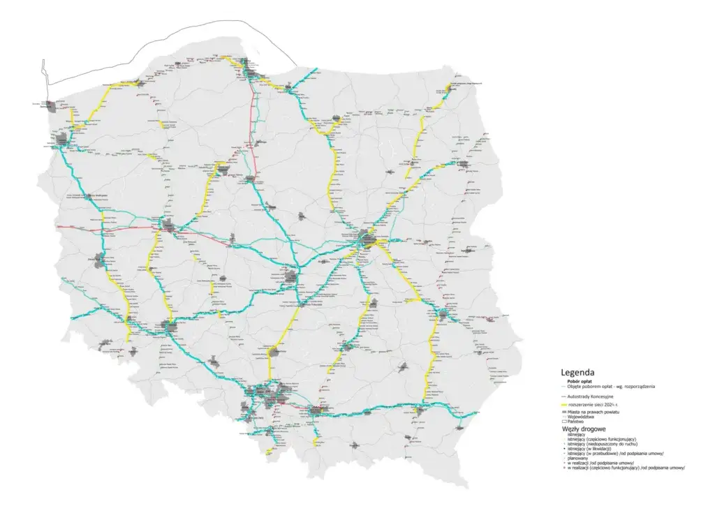 Mapa dróg płatnych w Polsce e-TOLL