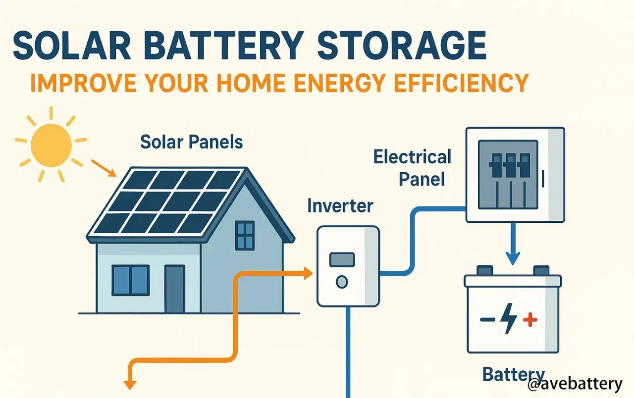 Schema f&ouml;r solpaneler, v&auml;xelriktare och ett solbatteri som lagrar energi f&ouml;r hemmet.