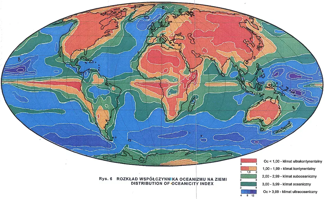 Mapa porównanie klimatu morskiego i kontynentalnego