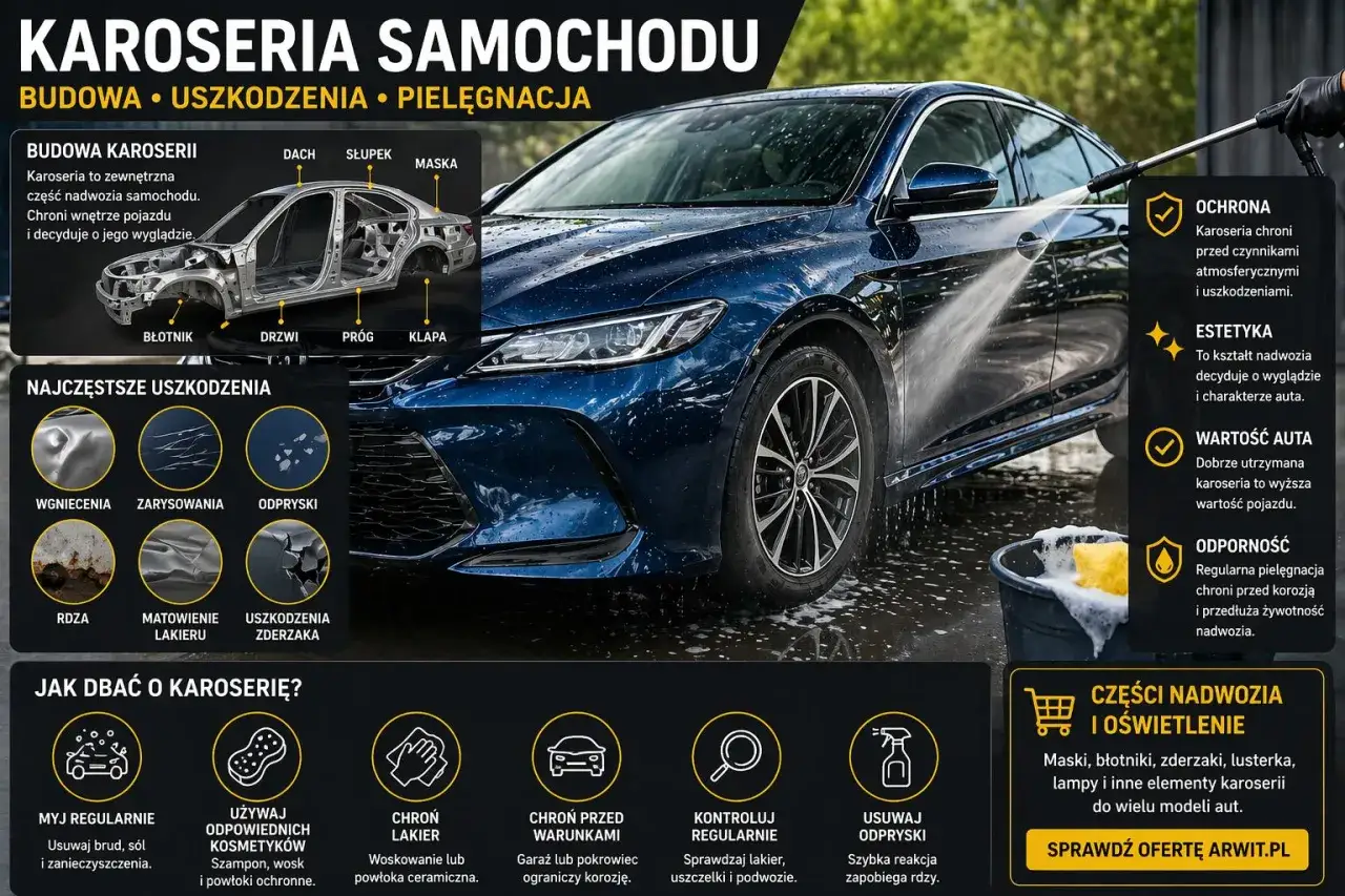 Co to karoseria auta? Wyjaśnienie budowy, uszkodzeń i pielęgnacji nadwozia samochodu, od ochrony po estetykę i wartość pojazdu.