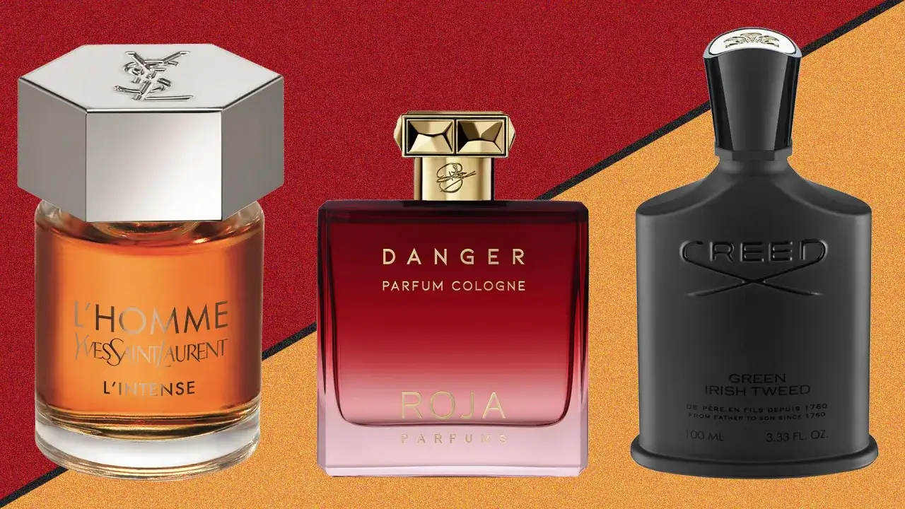 Trzy flakony perfum: YSL L'Homme L'Intense, Roja Danger i Creed Green Irish Tweed. Zastanawiasz się, jak pachnie ambra?