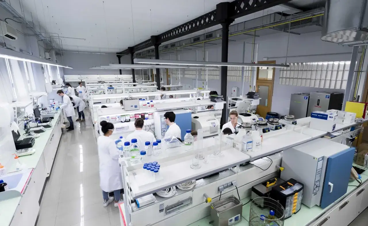 Wissenschaftler im Labor des iqs Barcelona arbeiten an ihren Experimenten.
