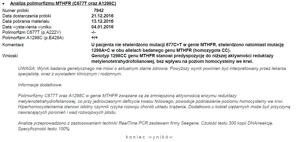 przykładowy wynik badania homocysteiny