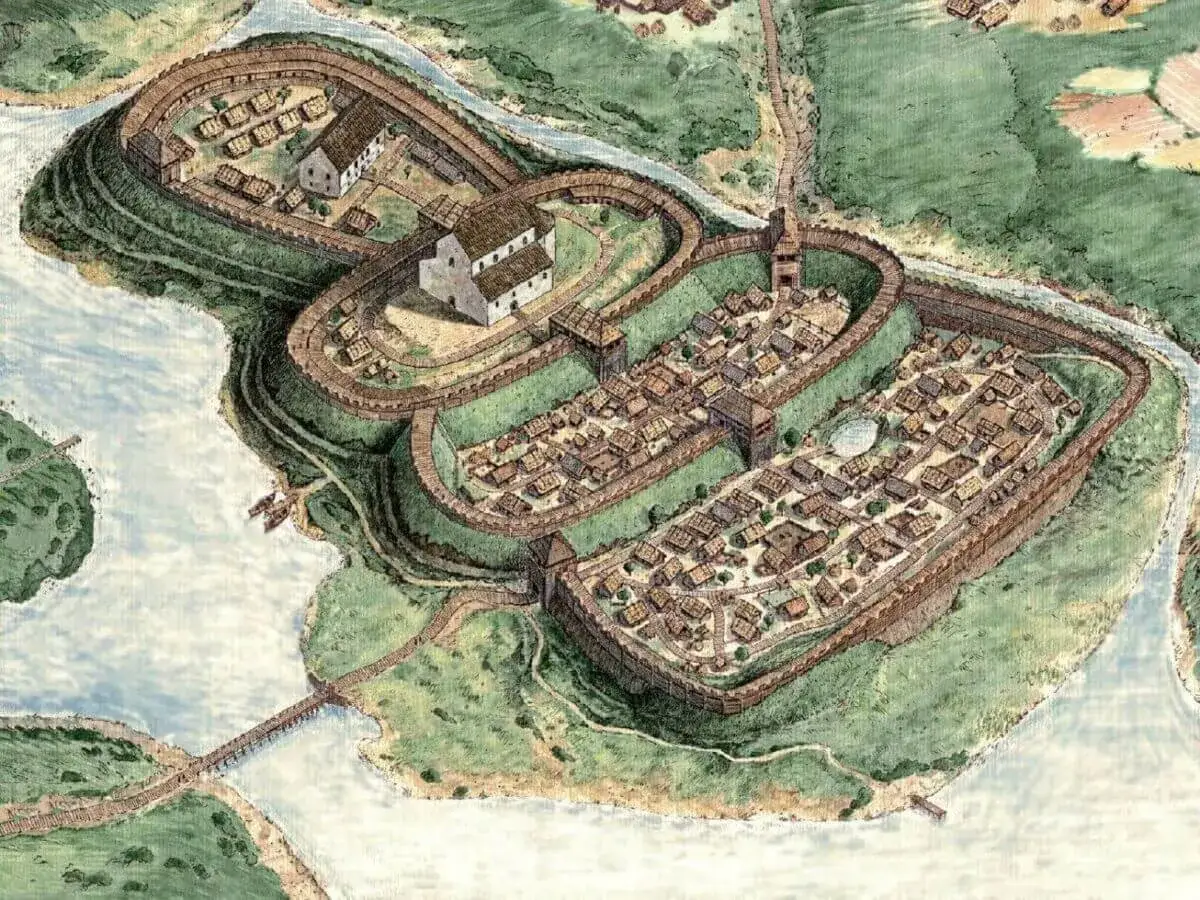 Gniezno lub Kruszwica historyczne widoki lub rekonstrukcje