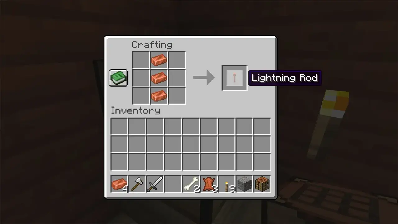 Jak zrobic piorunochron w MC? Użyj 3 miedzi w craftingu, by stworzyć Lightning Rod.
