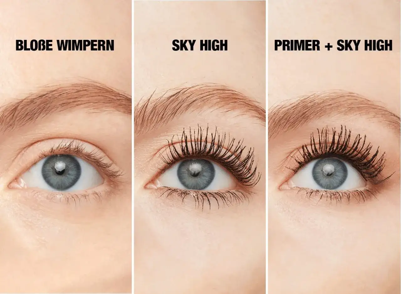 Wimpern vor und nach Mascara Anwendung f&uuml;r Volumen und L&auml;nge