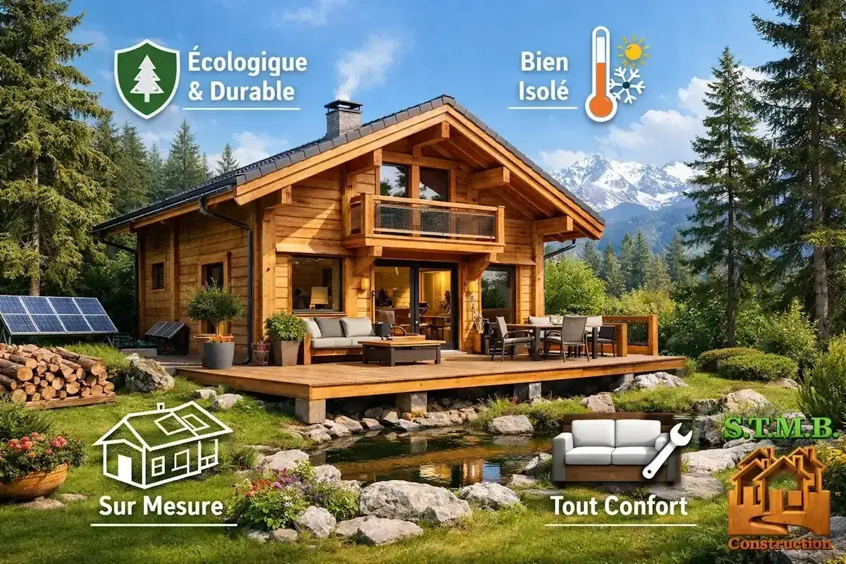 Magnifique chalet madrier &eacute;cologique, bien isol&eacute;, sur mesure et tout confort, nich&eacute; dans un paysage de montagne verdoyant.